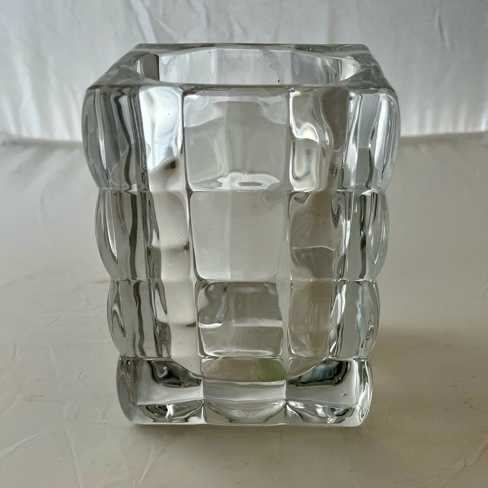 Towle Heavy Modern Cubist Crystal Square Vase/Candle Holder 4.25x3x3”